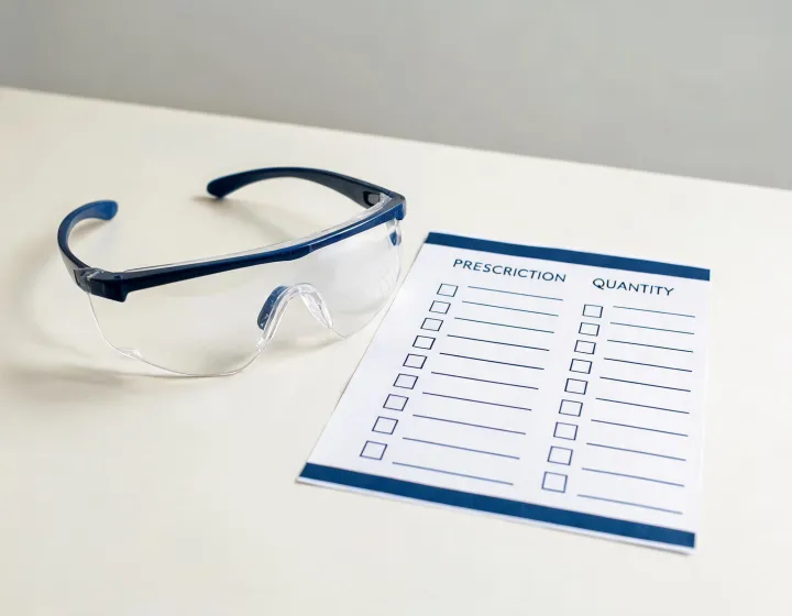 Prescription protective eyewear quote checklist on a desk